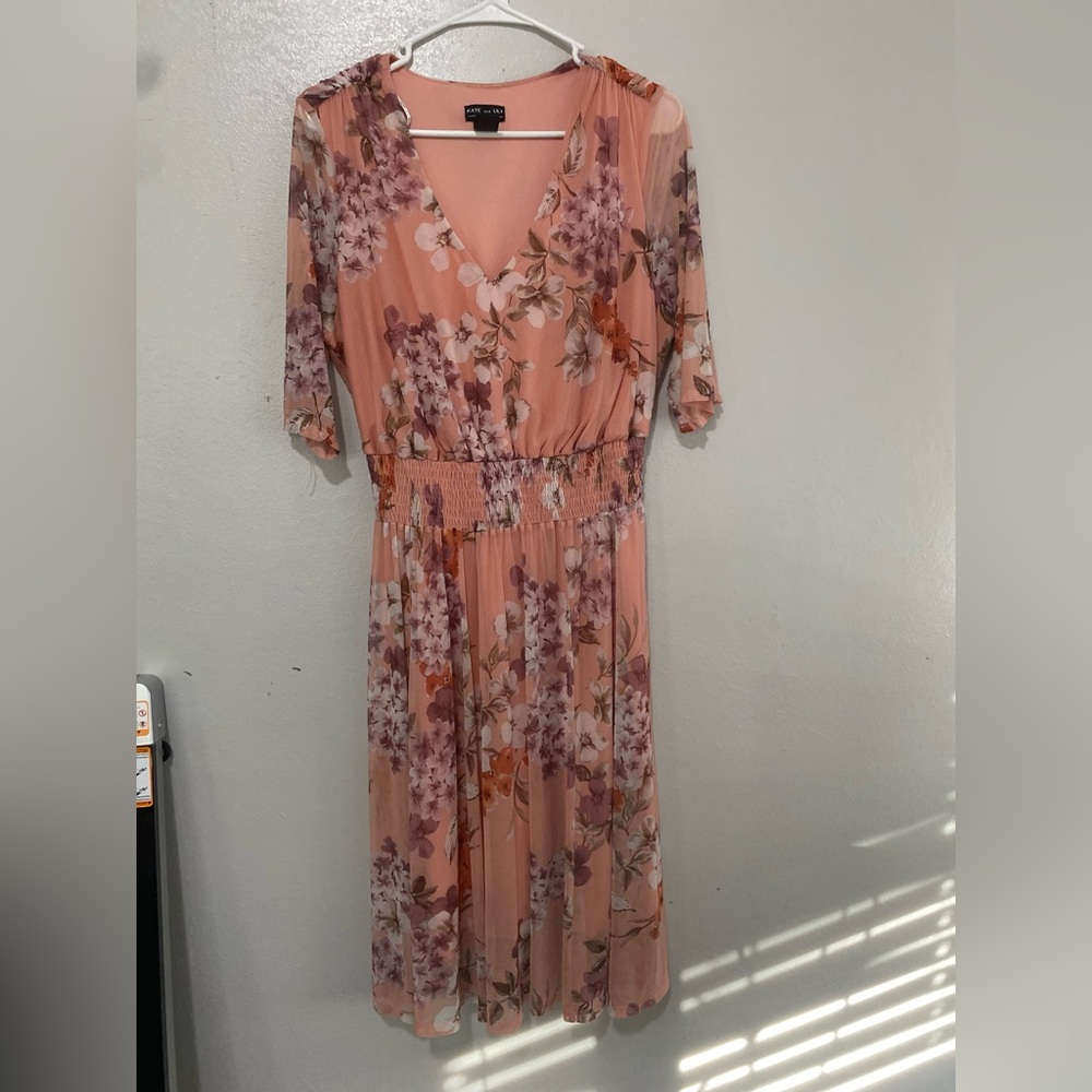 Chic Floral Long Sleeve Dress in Peach and Purple